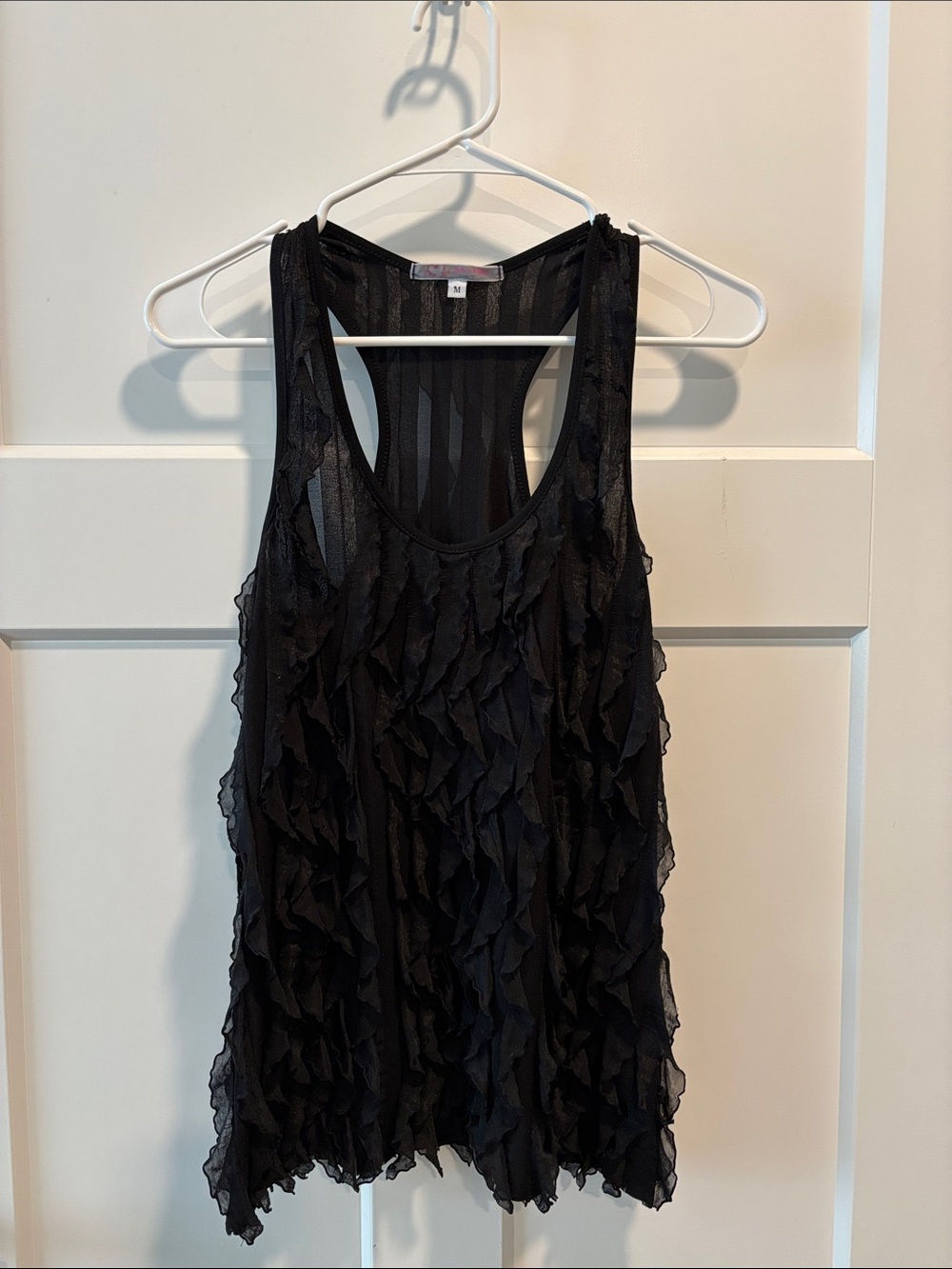 Women's Black Ruffle Racerback Tank Top